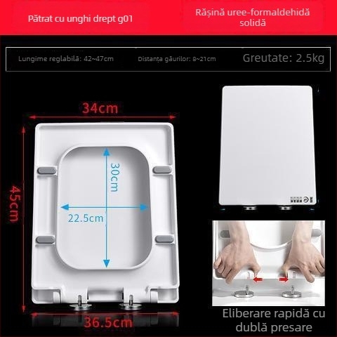  Capac de toaletă pătrat, universal, îngroșat și durabil, adaptabil la scaune trapezoidale, din rășină uree-formaldehidă
