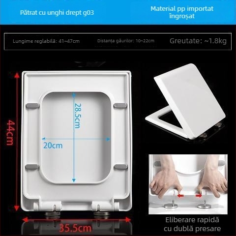  Capac de toaletă pătrat, universal, îngroșat și durabil, adaptabil la scaune trapezoidale, din rășină uree-formaldehidă