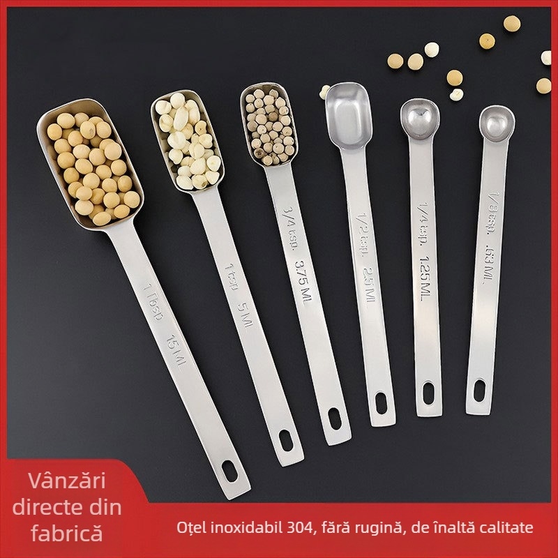 Set de linguri de măsurare din oțel inoxidabil 304, formă pătrată, cu scală de măsurare, pentru bucătărie și coacere