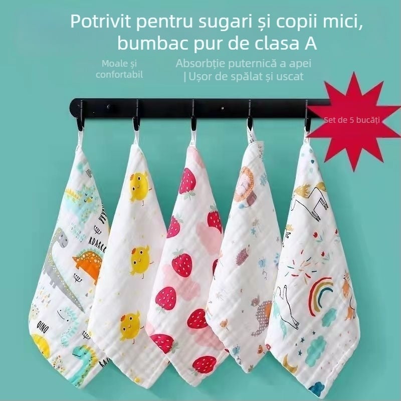 Set de 5 prosoape Seersucker din bumbac 100% pentru curățare intimă la femei, absorbante, fără scame, moi, pătrate