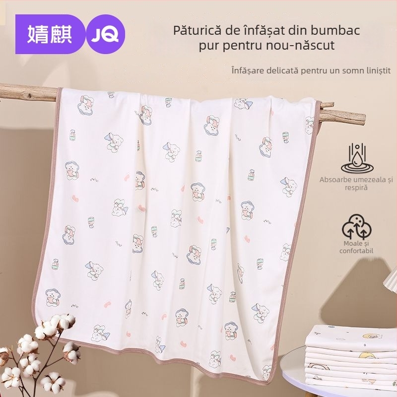 Jingqi Pătură de Înfășat pentru Nou-născuți din Bumbac 100% – Subțire, Toate Sezoanele, Tip A
