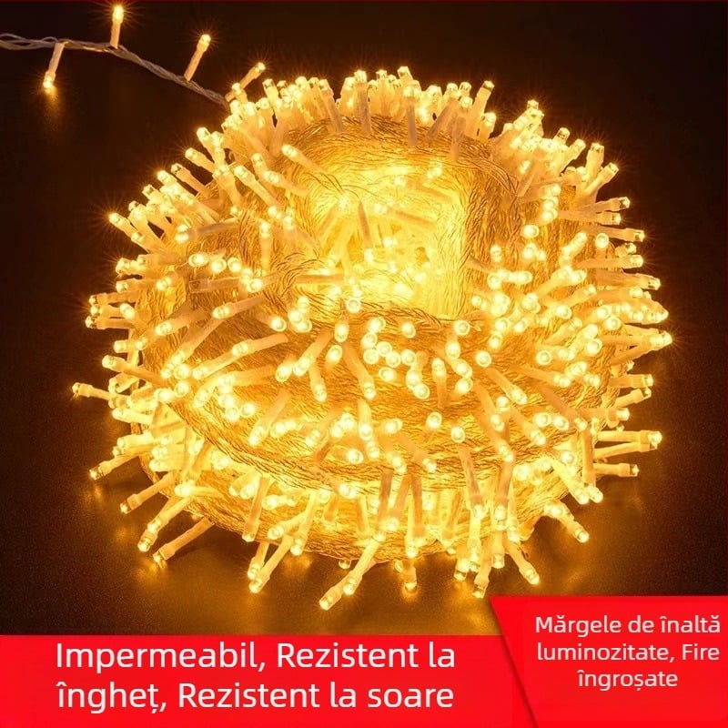 Șir de lumini LED pentru exterior, impermeabil IP44, 120 LED, reglabil cu controler, 220V, lumini de grădină pentru Crăciun și Anul Nou
