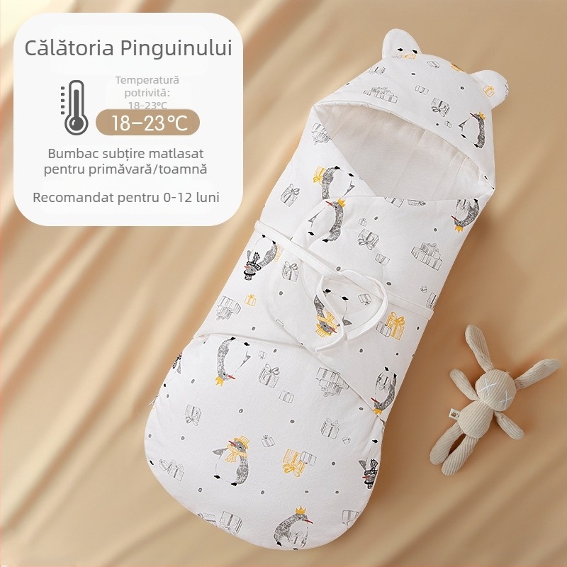 Sac de dormit pentru nou-născuți din bumbac, gros pentru primăvară, toamnă și iarnă, model fluture