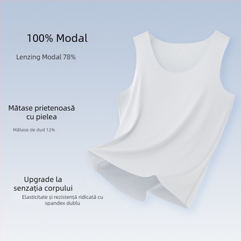 Tricou fără mâneci pentru bărbați, amestec Mulberry mătase și modal, strat de bază ușor, guler rotund, stil sport