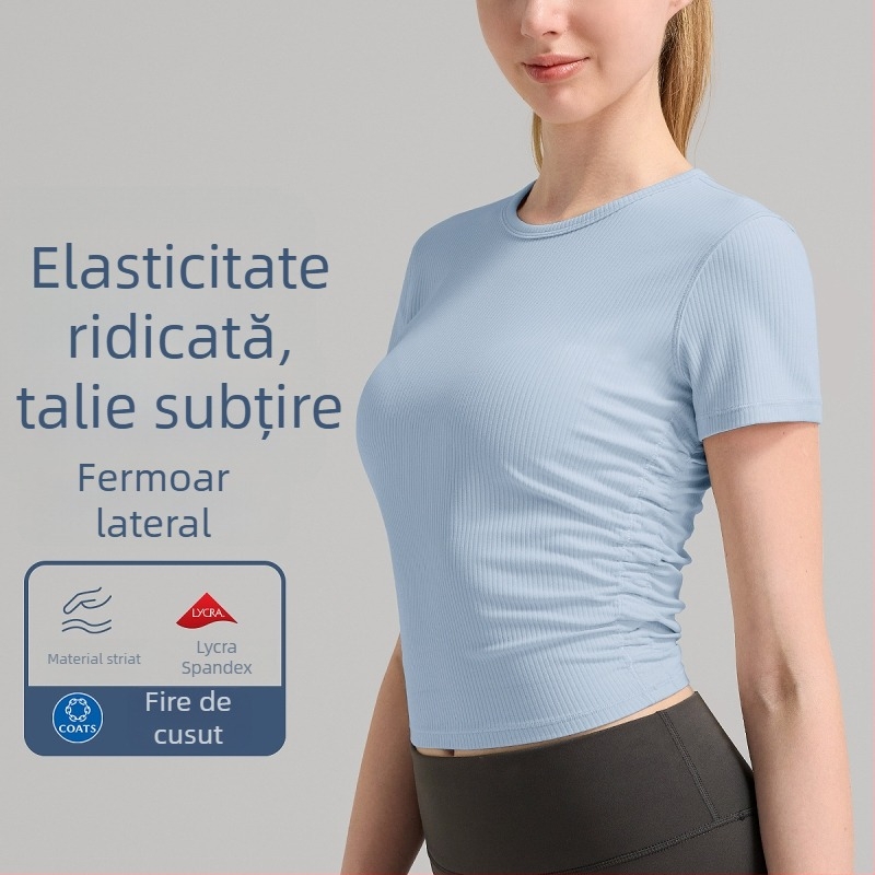 RUNA PULSE Tricou de yoga pentru femei - uscare rapidă, croială talie strâmtă, mâneci scurte, lungime la șolduri, pentru alergare