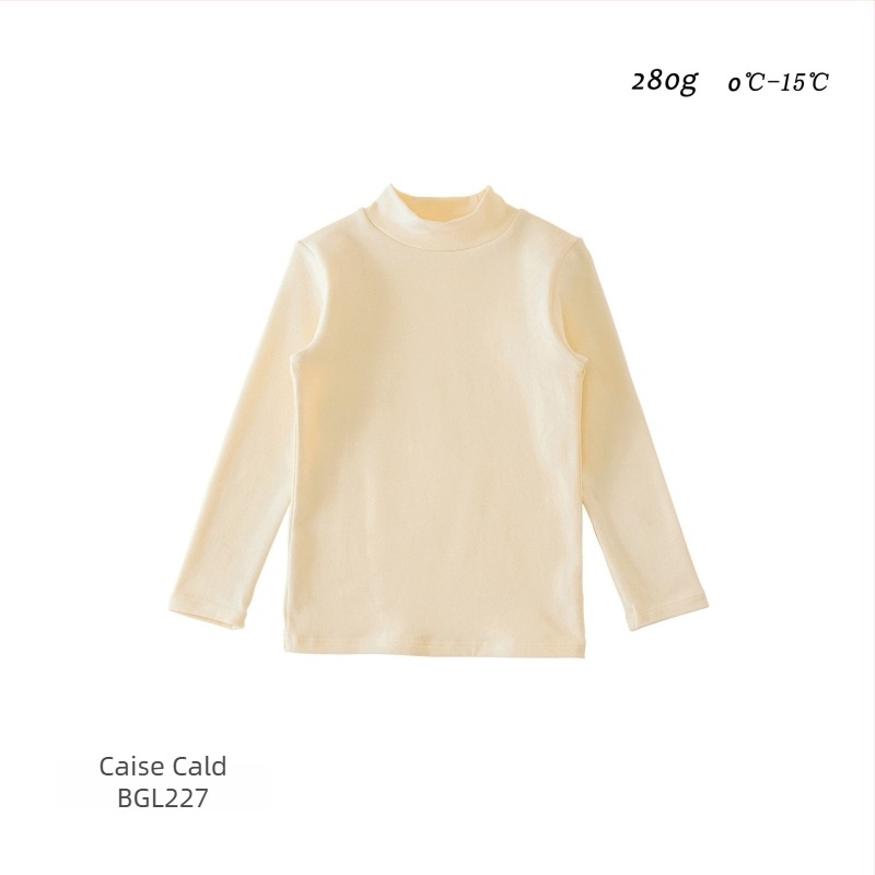 Top de bază din bumbac pentru copii, guler semi-înalt, uni, mâneci lungi, stil coreean, toamnă și iarnă