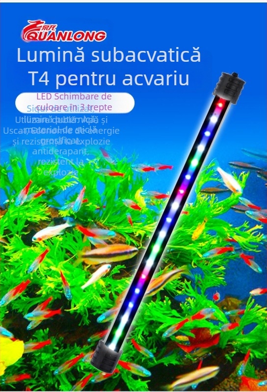 Lumină LED pentru acvariu, iluminare subacvatică rezistentă la apă, LED multicolor, model T4LED