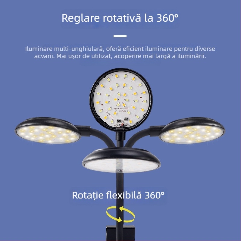 Lampă LED pentru acvariu, iluminare puternică pentru pești și plante acvatice, încărcare USB, impermeabilă, iluminare ambientală pentru prezentare