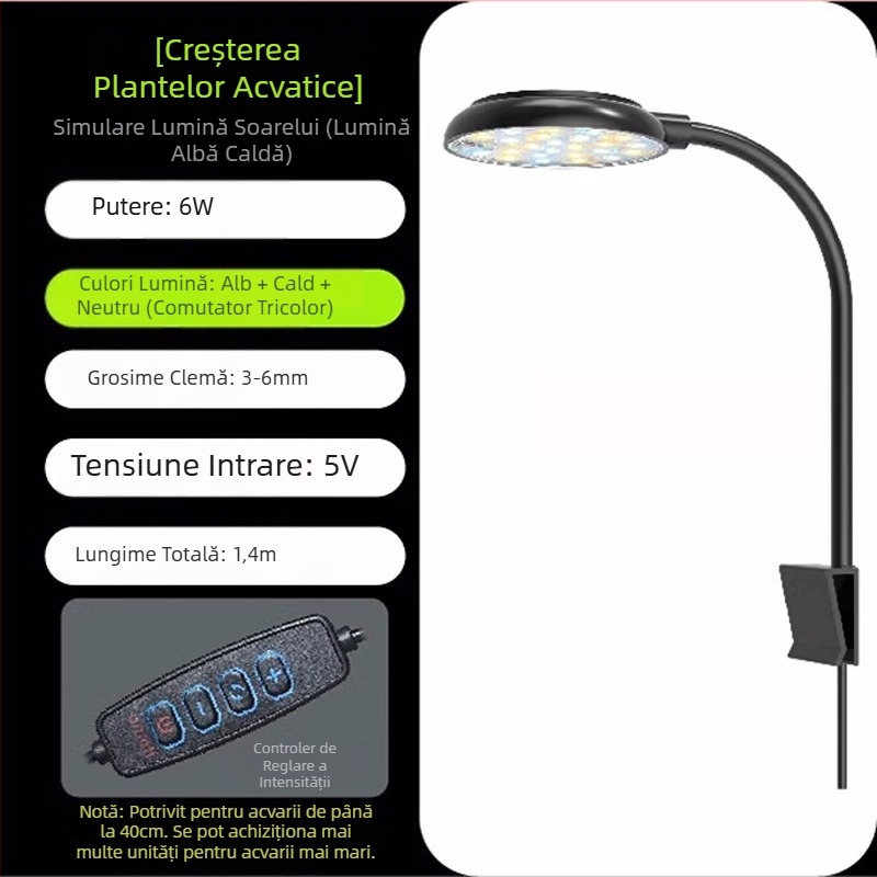 Lampă LED pentru acvariu, iluminare puternică pentru pești și plante acvatice, încărcare USB, impermeabilă, iluminare ambientală pentru prezentare