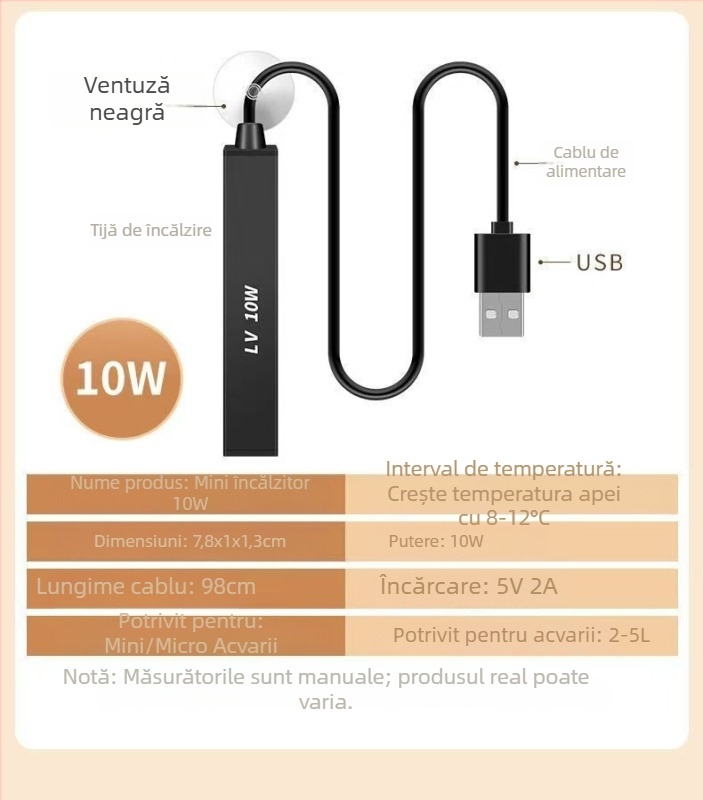 Tijă încălzitoare USB pentru acvariu cu pești Betta – încălzitor mic pentru microacvarii