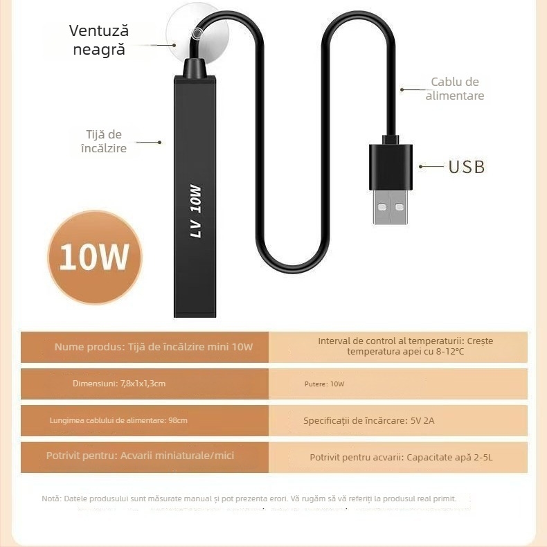 Tijă încălzitoare USB pentru acvariu cu pești Betta – încălzitor mic pentru microacvarii