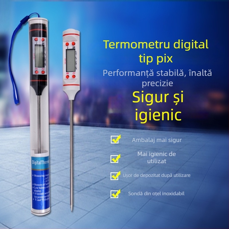 Termometru digital de bucătărie cu senzor pentru carne, grătar, coacere, cafea, lapte și apă