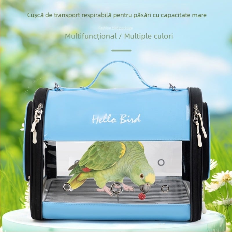 Geantă Moorpet pentru păsări, transparentă și respirabilă, pentru papagal și cockatiel, purtare pe un umăr