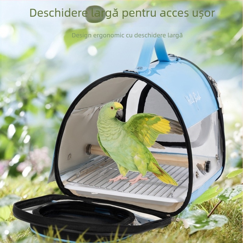 Geantă Moorpet pentru păsări, transparentă și respirabilă, pentru papagal și cockatiel, purtare pe un umăr