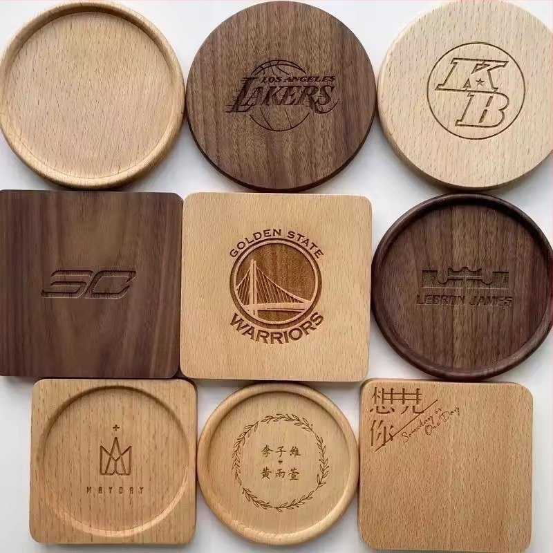 Suporturi din lemn natural pentru pahare, gravură personalizată a logo-ului, stil nordic, mai multe opțiuni de lemn, 10×10 cm