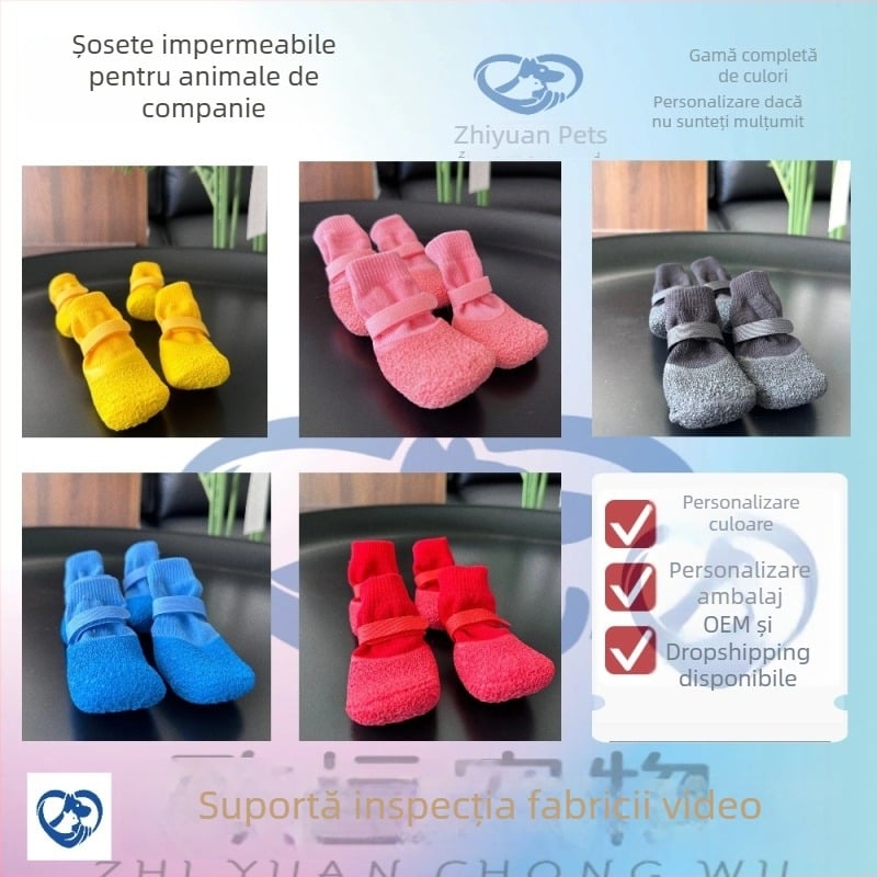 Șosete noi impermeabile pentru câini, botosei din silicon pentru animale de companie, încălțăminte și șosete antiderapante și rezistente pentru activități în aer liber