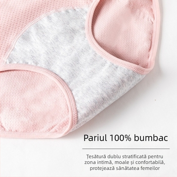Chiloți de perioadă din bumbac, subțiri, anti-scurgeri, talie medie, pentru adolescente și femei tinere.