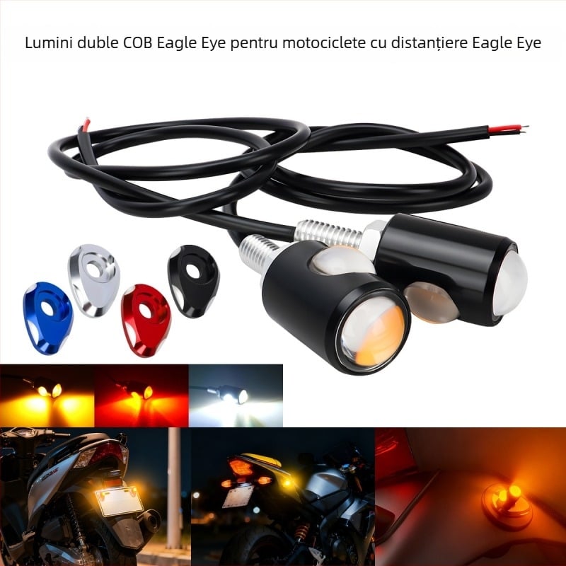 Semnalizare motocicletă LED cu placă de aluminiu, COB Eagle Eye, lampă dublă pentru numărul de înmatriculare