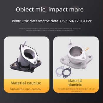 Conector carburator motocicletă CG125/150/200 — interfață de admisie din aluminiu și cauciuc pentru triciclu