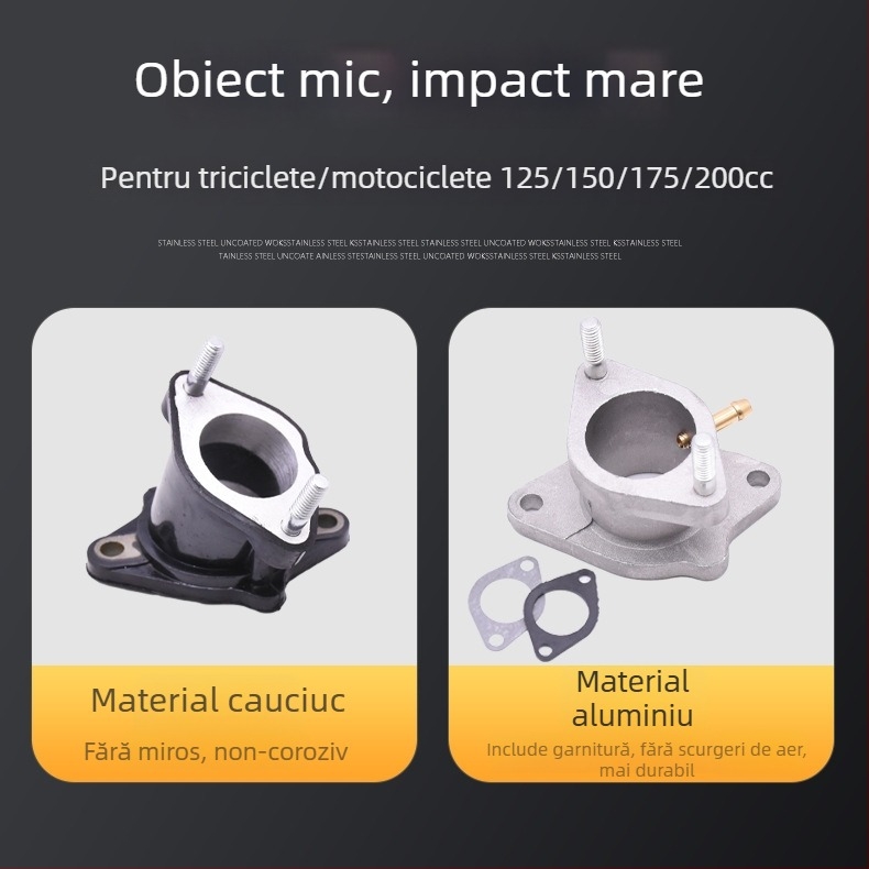 Conector carburator motocicletă CG125/150/200 — interfață de admisie din aluminiu și cauciuc pentru triciclu