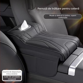 Organizator universal pentru cotiera auto cu pernă de ridicare, cutie pentru șervețele și husă de protecție pentru depozitare