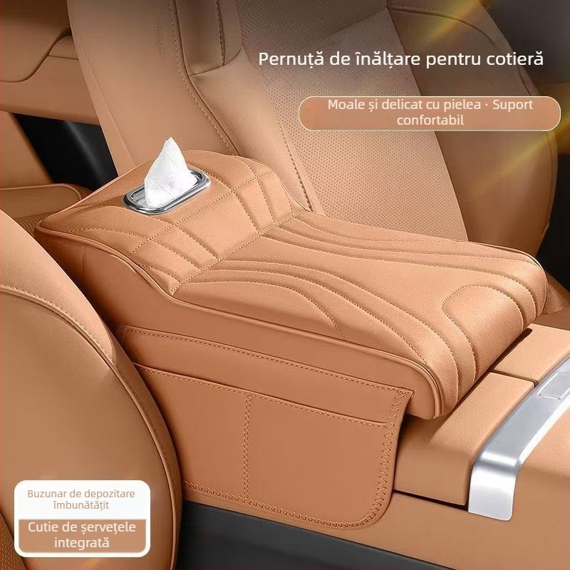 Organizator universal pentru cotiera auto cu pernă de ridicare, cutie pentru șervețele și husă de protecție pentru depozitare