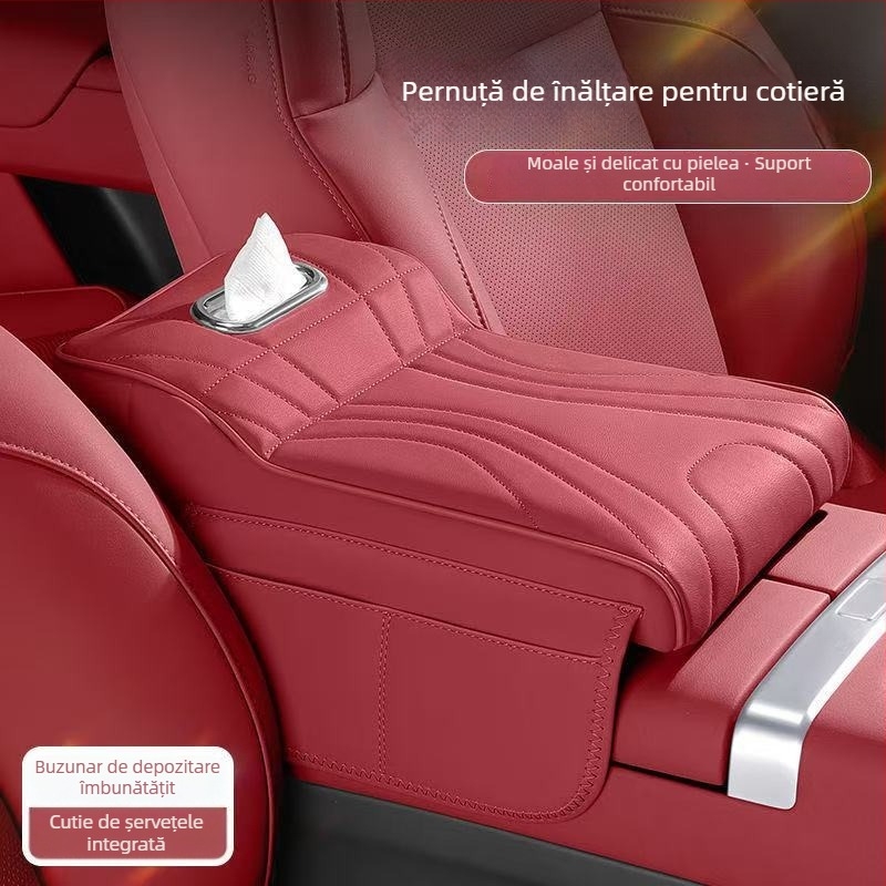 Organizator universal pentru cotiera auto cu pernă de ridicare, cutie pentru șervețele și husă de protecție pentru depozitare