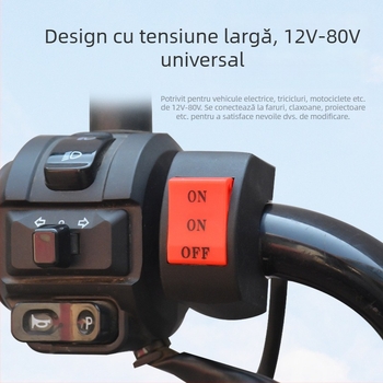 Mogelon întrerupător de far pentru motocicletă electrică, cu iluminare aproape/depărtată, trei trepte ON/OFF, LED spot, pe ghidon