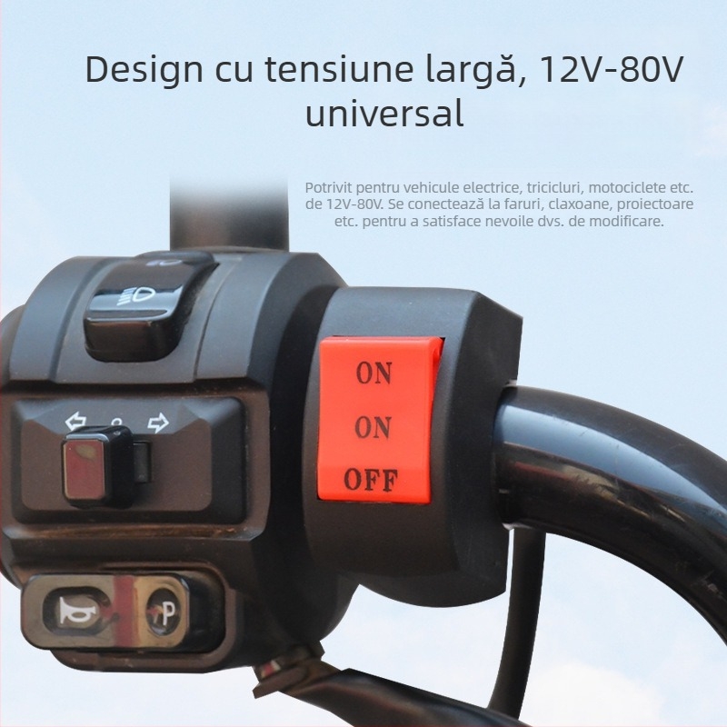 Mogelon întrerupător de far pentru motocicletă electrică, cu iluminare aproape/depărtată, trei trepte ON/OFF, LED spot, pe ghidon