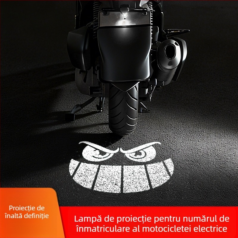 Lumină de proiecție pentru numărul motocicletei electrice — iluminare de înaltă intensitate, semnalizare de avertizare cu expresie de diavol, universal