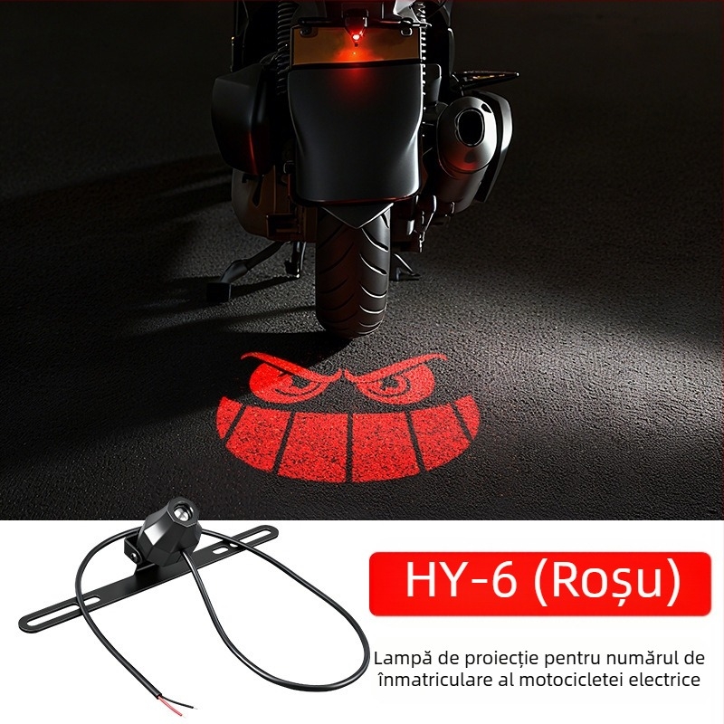 Lumină de proiecție pentru numărul motocicletei electrice — iluminare de înaltă intensitate, semnalizare de avertizare cu expresie de diavol, universal