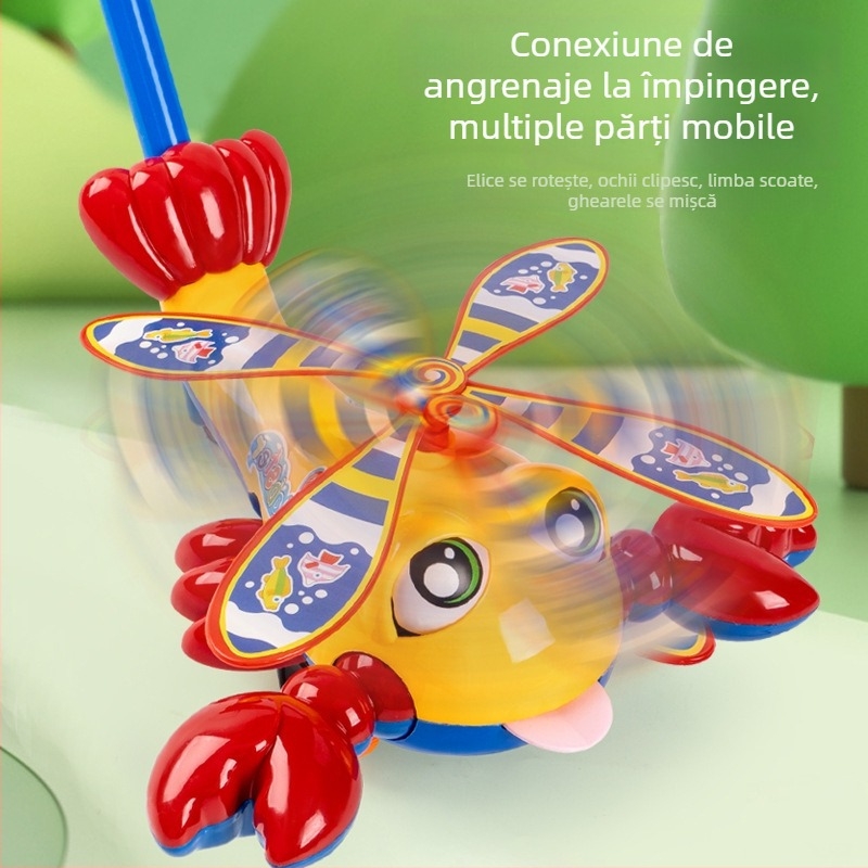 Jucărie de împins pentru învățarea mersului la bebeluți, cu mâner unic, design homar
