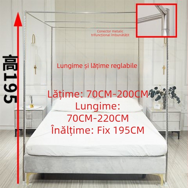 Suport din oțel inoxidabil pentru plasă de țânțari la pat, accesorii 1,0 m, 1,5 m și 1,8 m, conector în formă de T, consolidat