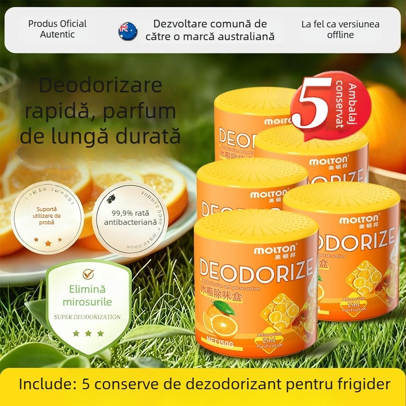 Deodorizant de frigider cu cărbune activ și extracte din plante, eliminarea mirosurilor, purificare, parfum portocaliu, 150 g