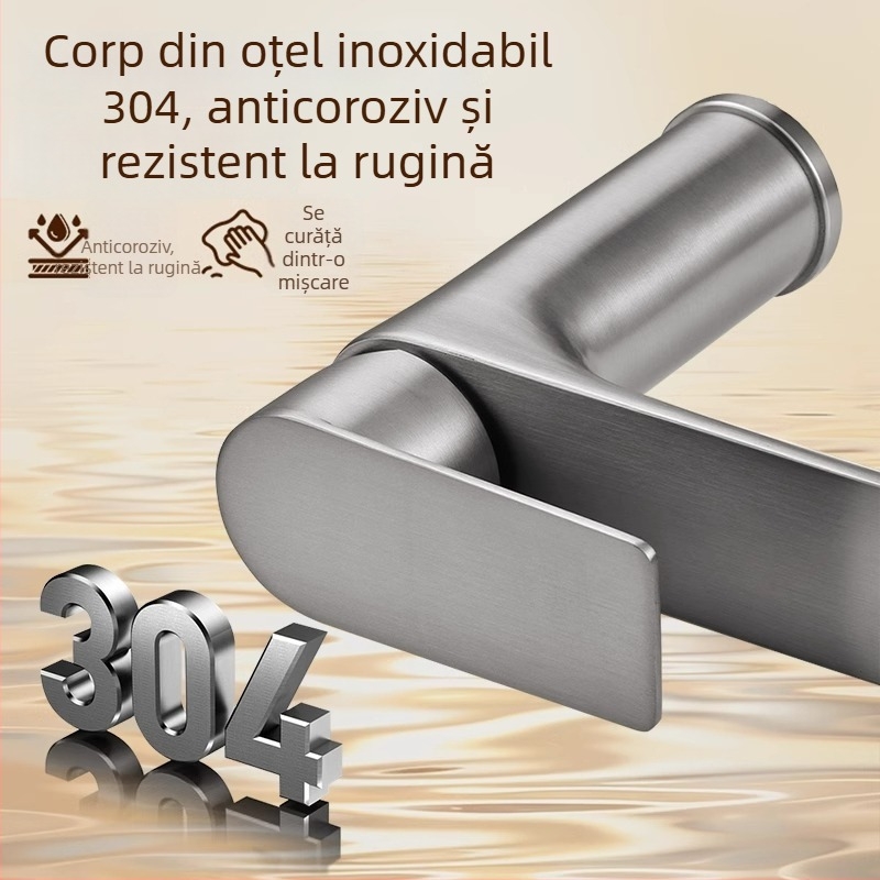 Robinet din oțel inoxidabil pentru chiuveta de baie, apă caldă și rece
