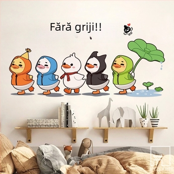 Autocolant perete cu caricatură și fundal creativ – decor inspirațional pentru dormitor, artă de perete personalizabilă