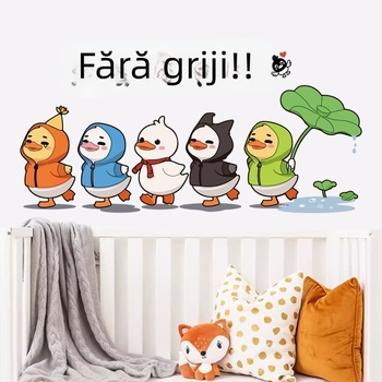 Autocolant perete cu caricatură și fundal creativ – decor inspirațional pentru dormitor, artă de perete personalizabilă