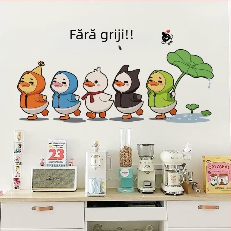 Autocolant perete cu caricatură și fundal creativ – decor inspirațional pentru dormitor, artă de perete personalizabilă