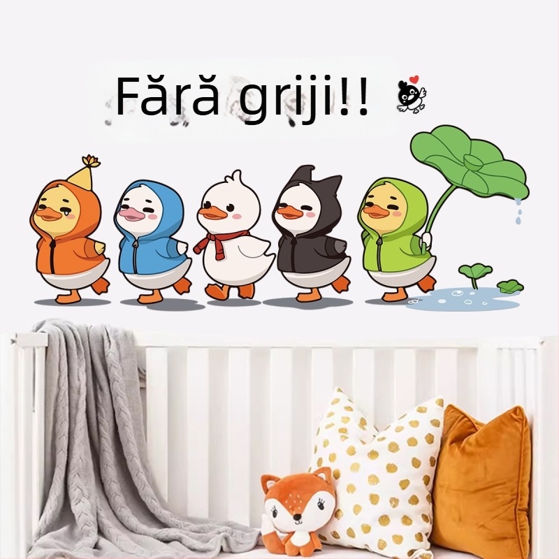 Autocolant perete cu caricatură și fundal creativ – decor inspirațional pentru dormitor, artă de perete personalizabilă