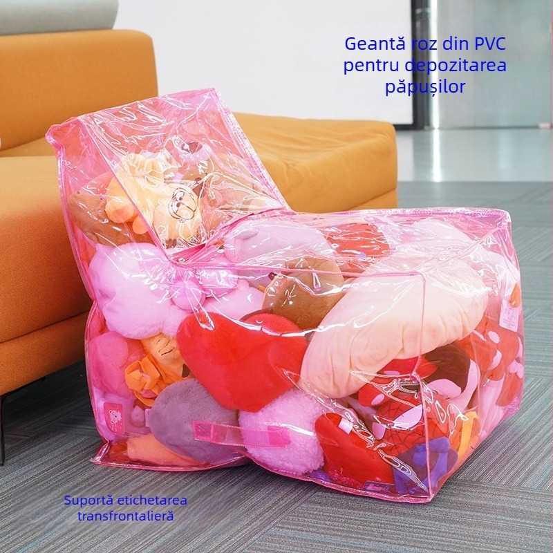 Scaun transparent pentru păpuți, în formă de canapea, cu spațiu de depozitare din PVC colorat și geantă impermeabilă pentru jucăriile moi