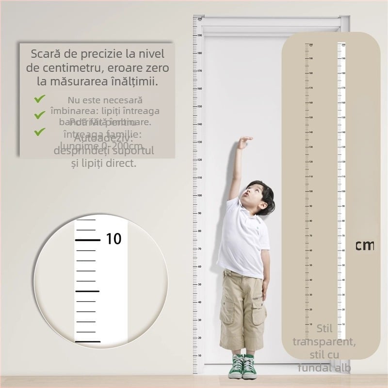Detasabil, fără a deteriora peretele — riglă de măsură a înălțimii, sticker de perete transparent pentru înălțime