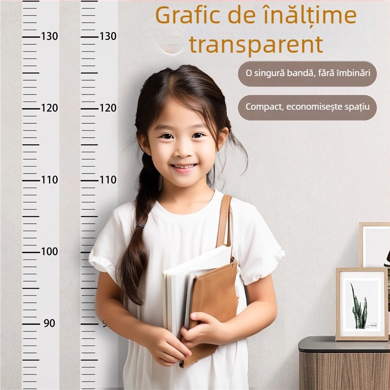 Detasabil, fără a deteriora peretele — riglă de măsură a înălțimii, sticker de perete transparent pentru înălțime