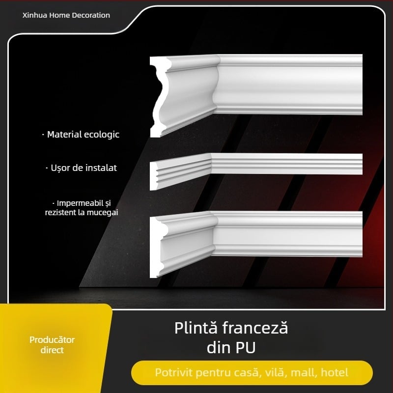 Bandă decorativă PU pentru fundalul televizorului, stil francez minimalist, lungime 2,4 m, motiv floral unghiular.