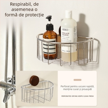 Raft de baie din oțel inoxidabil cu ventuză, fără găurire, design deschis pentru chiuvetă
