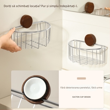 Raft de baie din oțel inoxidabil cu ventuză, fără găurire, design deschis pentru chiuvetă