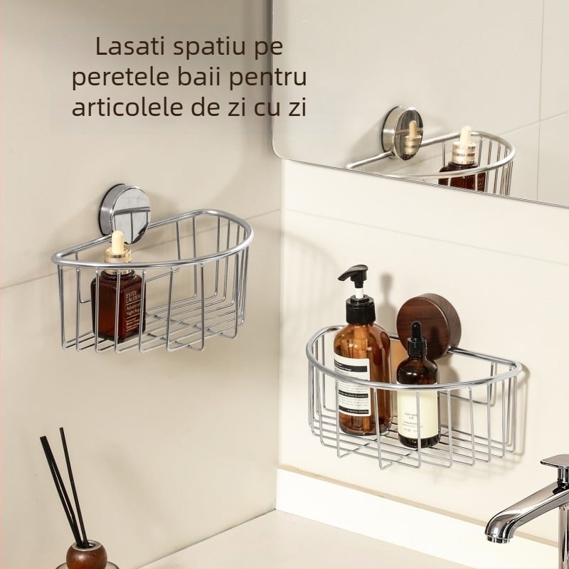 Raft de baie din oțel inoxidabil cu ventuză, fără găurire, design deschis pentru chiuvetă