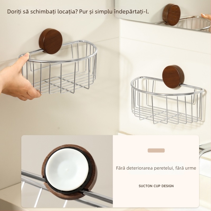 Raft de baie din oțel inoxidabil cu ventuză, fără găurire, design deschis pentru chiuvetă