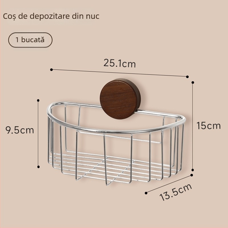 Raft de baie din oțel inoxidabil cu ventuză, fără găurire, design deschis pentru chiuvetă