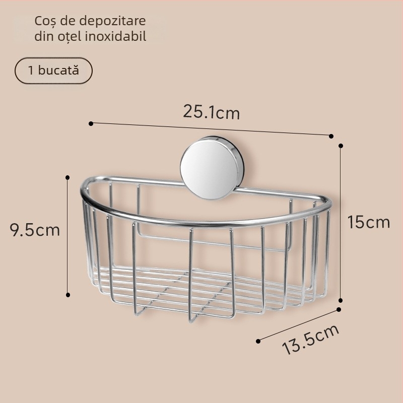 Raft de baie din oțel inoxidabil cu ventuză, fără găurire, design deschis pentru chiuvetă