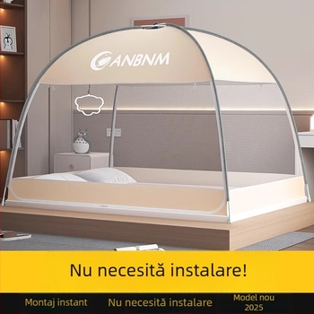 Plasă de țânțari pentru dormitor, în stil yurta mongolă, pliabilă, fără montaj, cu uși duble, cadru din fibră de sticlă, sigur pentru copii